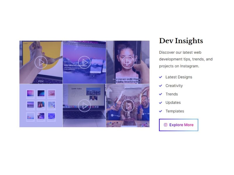 Instagram Feed with Hover Overlay and Gradient Button